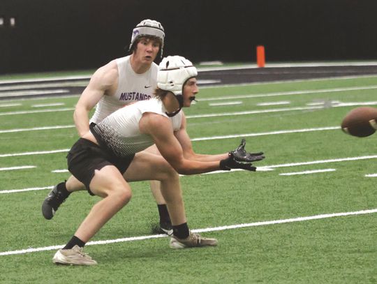 Senior linebacker Doak Field closes in quickly to make a play against a Llano receiver during 7 on 7.