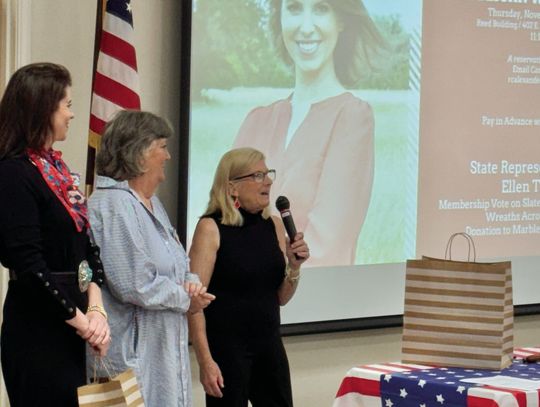 BCRW's Mary Jane Avery (right) introduced house district 19 representative Ellen Troxclair in Burnet. Troxclair, fresh off her re-election Nov. 5, shared political insights and her agenda with Burnet County Republican Women at their meeting.