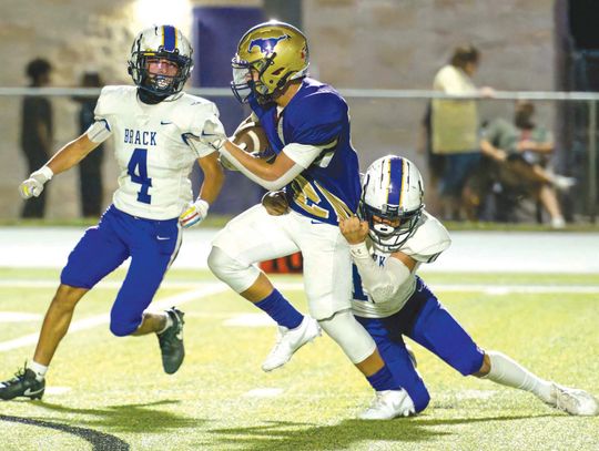 Contributed photos/ Stennis Shotts Marble Falls junior running back Joaquin Aguilar leads the ground attack with an unwillingness