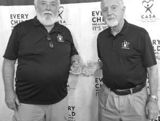 Contributed photo Leo Boutte and Jeff Matera, co-presidents of Sleep in Heavenly Peace Hill Country, accepted the 2025 Angeles Among Us award from Highland Lakes CASA for the contributions of their volunteers of hundreds of beds for kids.