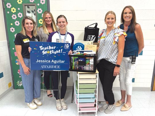 Pictured, from left, are: PEC External Relations Representative Beth Koennecke; Highland Lakes Elementary School Principal Suzie Neuenschwander; Jessica Aguilar, pre-kindergarten teacher at Highland Lakes Elementary School; PEC Community Outreach Specialist Mikayla Herron; and Highland Lak...
