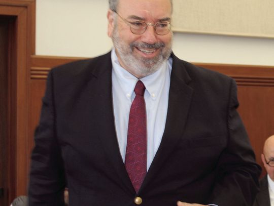 Granite Shoals Municipal Judge Frank Reilly steps forward to accept his appointment as precinct 4 justice of the peace upon the retirement of Debbie Bindseil. Raymond V. Whelan/The Highlander