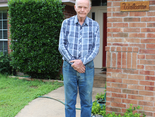 Connie Swinney/ The Highlander Arthur Ganung Jr., stood at his front door in the 1200 block of Cedar Drive in Marble Falls for the last time June 4 before his eviction.