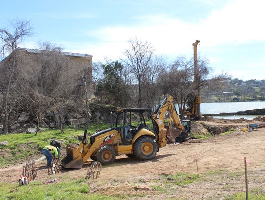 Noisy work on a waterway feature on the Lake Marble Falls shoreline, just down the ridge from Hidden Falls Inn (formerly Hampton Inn), got underway Feb. 26 as crews worked to puncture dolomite in the lake bed. The work is part of a $4.2 million project that includes several new features in...