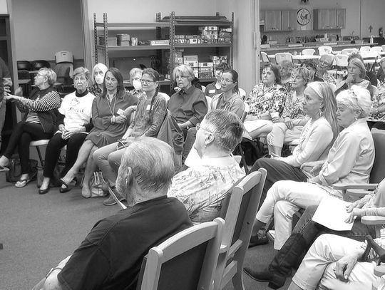 A crowd of nearly 70 attended the Highland Lakes Democratic Women's meeting at the Marble Falls Senior Activity Center to hear Suzette Baker describe her wrongful termination lawsuit against Llano County. Contributed photos