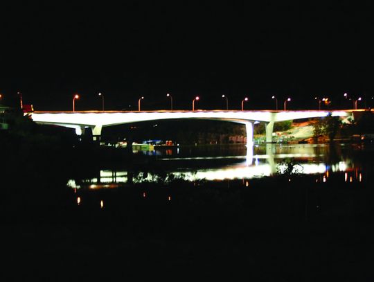 Current lighting on the U.S. 281 bridge glows under the structure. Connie Swinney/The Highlander