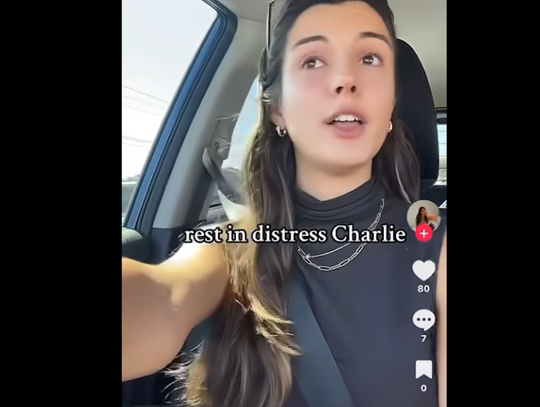 Former Marble Falls employee April Stevens is pictured here in a TikTok video which referenced national conservative influencer Charlie Kirk's assassination.