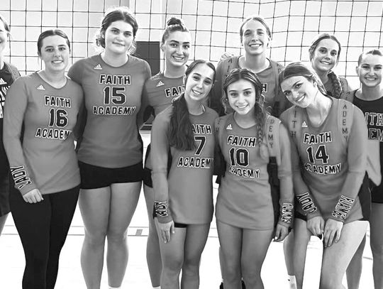 The Faith Academy of Marble Falls volleyball team performs well at the SpikeDown 2024 tournament. The team includes Ava Beltran (front row, left), Alyana Reyes, Hadley Shipley; head coach Erin Sawyer (back row, left), Kerrington Silvers, Morgan Weems, Abbye Blackington, Ella Claiborne, Oli...