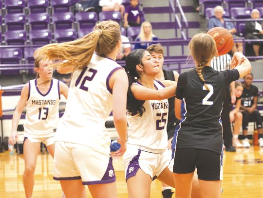 Jennifer Fierro/ TexasChalk-Talk.com Marble Falls junior Leslie Reyno so was a defensive force against Lago Vista in grab - bing six defensive rebounds.
