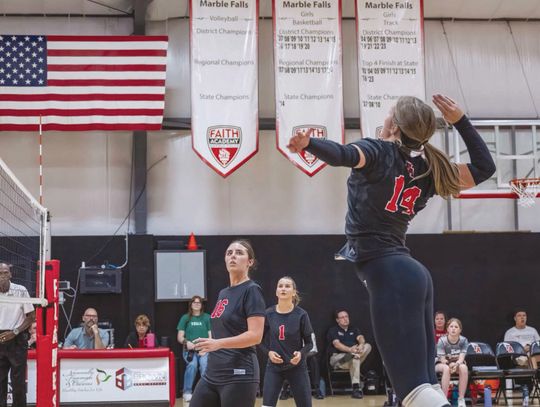 Hadley Shipley keeps her eye on the ball and times her jump perfectly to end a rally with a kill. Contributed/Stennis Shotts