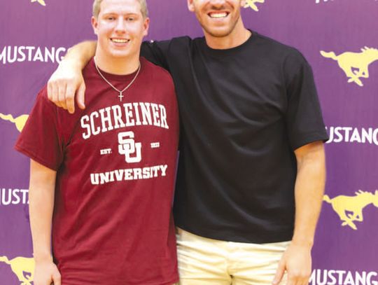 Two great Mustangs who left their marks on the program – cousins Noah Lyon (left) and 2011 graduate David Morgan grew up very close. Morgan became a tight end while playing for the University of Texas at San An- tonio and later for the NFL's Minnesota Vikings. Lyon signed to play for Schre...