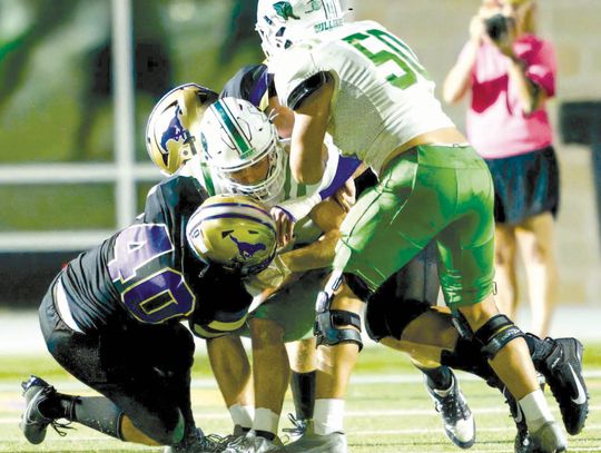 Marble Falls junior linebacker Brody Graham doesn't shy away from contact.