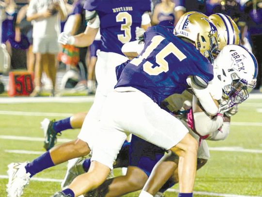 Pursuing the ball as a herd is a staple of the Marble Falls defense that includes senior defensive back Noah Luckie. Contributed/Stennis Shotts