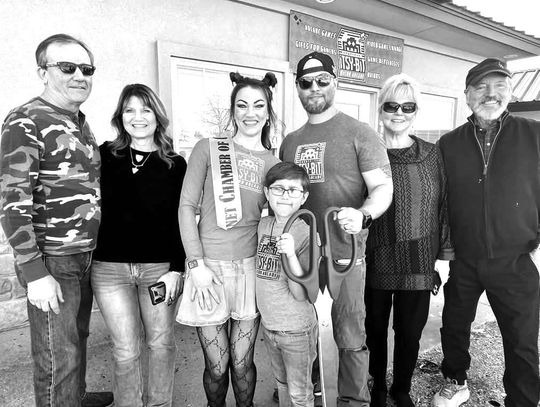 The Itsy-Bit arcade had its ribbon-cutting in Burnet on Jan. 17. Pictured, from left, are: David Bolen, Cassy Bolen, co-owner Miranda (Mandy) Lowry, Joel Lowry, co-owner Blake Lowry, Sharon Lowry, Michael Lowry. Contributed photos