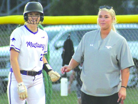 Marble Falls rising senior Kylie Roberts (left) will continue working with assistant coach Aspen Howie on the softball diamond and on the basketball court.