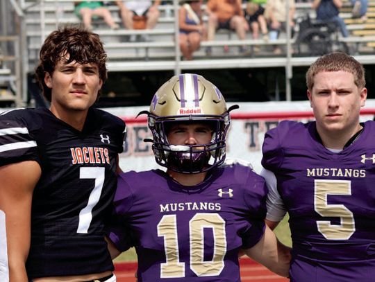 These three players - Llano's Carter Bickett (left) and Marble Falls' Kole Becker and Noah Lyon - made nu - merous plays to ensure an East victory. Photos by Jennifer Fierro/TexasChalkTalk.com
