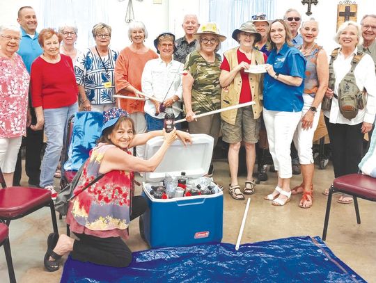 Pictured from left are: Jeanette Pickard, Marble Falls Rotary President Russell Sander, Gail Teegarden, Carolyn Alexander, Pam Parsons, Barbara Van Tassel, Melinda Wheeler, Rotary member Michael Hussey, Debbie Pridgeon, Allie Bennett, Allen Laughlin, Rotary Grant and Giving Committee Chair...