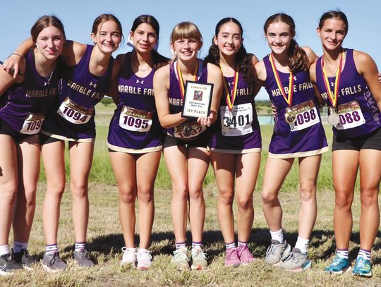 The Marble Falls Lady Mustangs win the girls varsity divisions thanks to great performances by Katelynn Folts, Abbie Henderson, Hadalye Hernandez, Savannah Hamblin, Ines Ruiz, Reese Massey and Chloe Ellis. Contributed photos