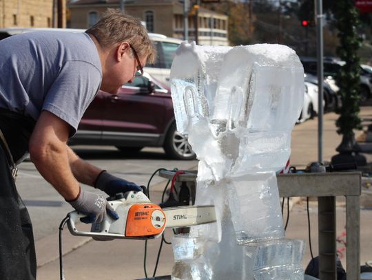Ice sculptors display their talents live and also provide instruction in the Old Oak Square in Marble Falls every year for the holiday season.