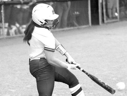 Jennifer Fierro/ TexasChalk- Talk.com Khloe Hollingsworth drives the ball for a RBI single to bring in a run for the Lady Mustangs.