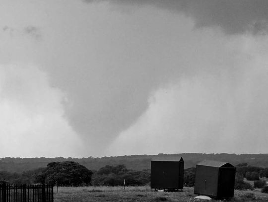 A funnel cloud loomed over an area in Burnet County between Briggs and Liberty Hill May 1, bringing rain and wind damage. Contributed photo