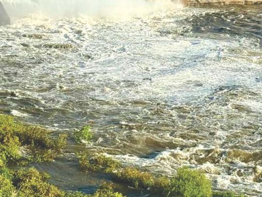 Just Passing Thru On Wednesday, from three to five gates were open at Max Starcke Dam at different times to pass through stormwater runoff flowing from the Llano River. Contributed/ James Oakley