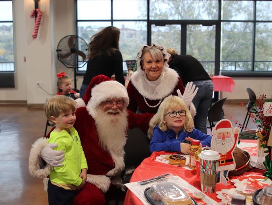 Santa (Ray Kessler) and Mrs. Claus (Cricket Kessler) visited Lakeside Pavilion for breakfast with Marble Falls residents Coleson and Cordyn Sauer Dec. 7 on the occasion of Breakfast with Santa, sponsored by Marble Falls Parks and Recreation.  