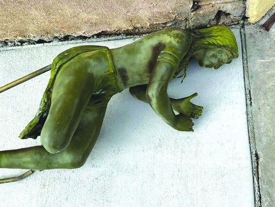 On June 9, business owners at a title company in the 100 block of Main Street reported a sculpture which had been on the front sidewalk for 20 years was knocked over and destroyed. Contributed photos