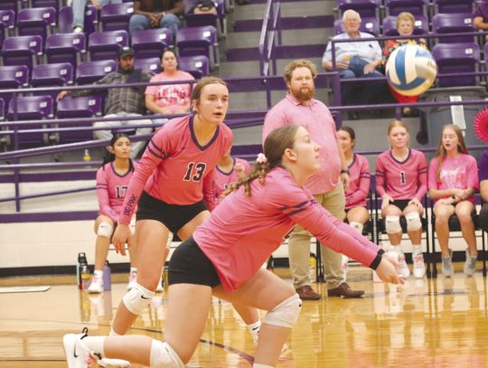 Junior defensive specialist Kenadi Dalton helps steady the back row with her digs and accurate passes and freshman Brighton Bernard (13) is unafraid to end a rally with a big hit. Contributed photos/Jennifer Fierro/TexasChalkTalk.com