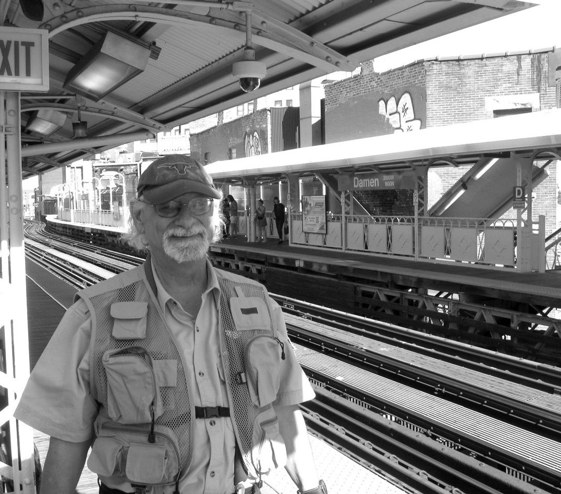 The Highlander staff writer Raymond V. Whelan, 'The Texan,' waits in Chicago at the Blue Line Damen Station for the 'L' train to the Loop (downtown Chicago). Contributed photo