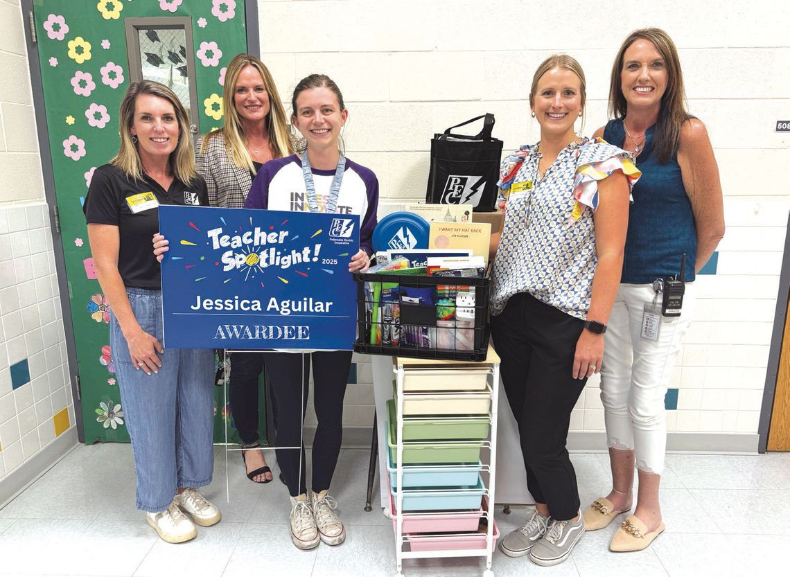Pictured, from left, are: PEC External Relations Representative Beth Koennecke; Highland Lakes Elementary School Principal Suzie Neuenschwander; Jessica Aguilar, pre-kindergarten teacher at Highland Lakes Elementary School; PEC Community Outreach Specialist Mikayla Herron; and Highland Lak...