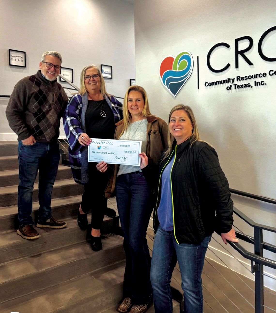 Pictured, in ascending order, are: Cooper Despain Memorial board members Leslie Pilley and Jessica Coffey; Burnet County CRC site coordinator Trish Walker; and Texas Housing Foundation legal counsel Nick Audino. Contributed photo