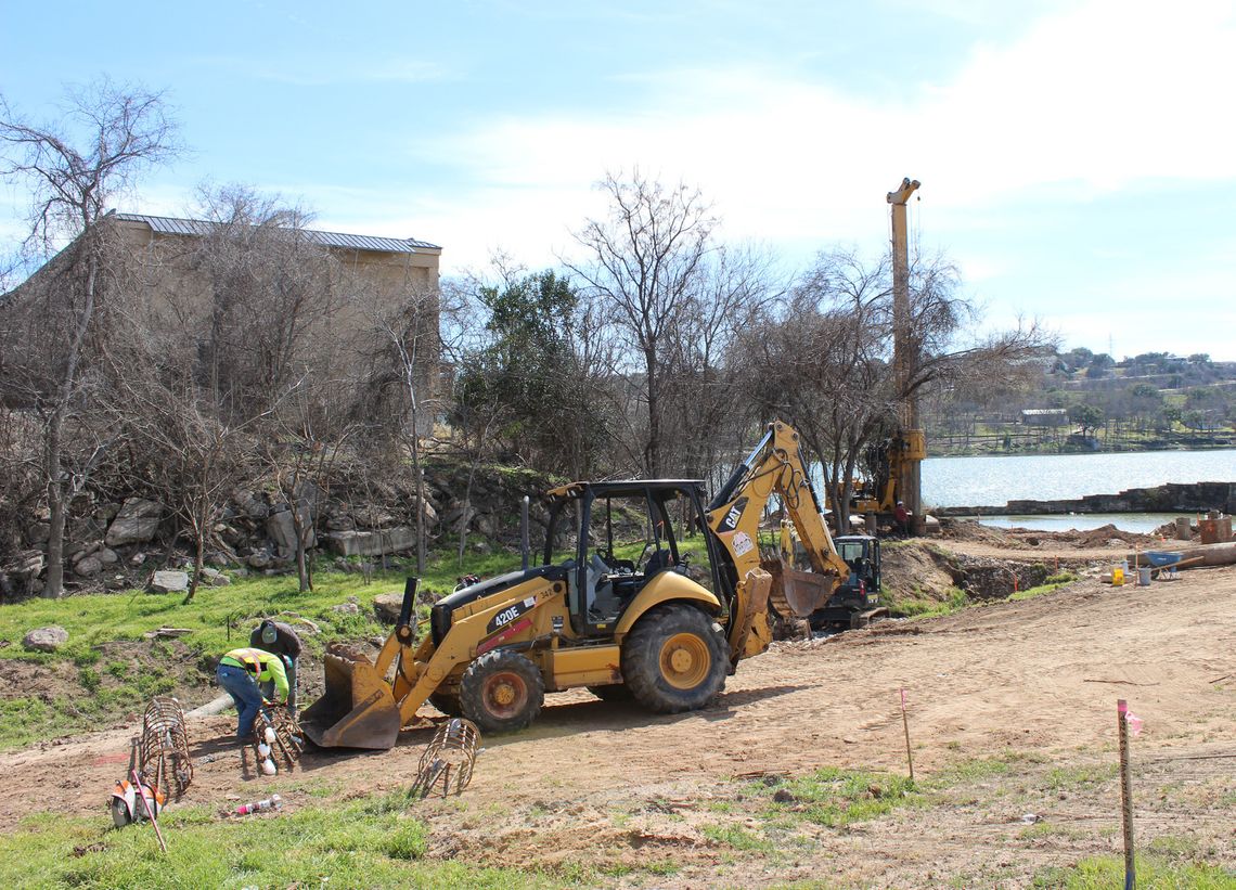 Noisy work on a waterway feature on the Lake Marble Falls shoreline, just down the ridge from Hidden Falls Inn (formerly Hampton Inn), got underway Feb. 26 as crews worked to puncture dolomite in the lake bed. The work is part of a $4.2 million project that includes several new features in...