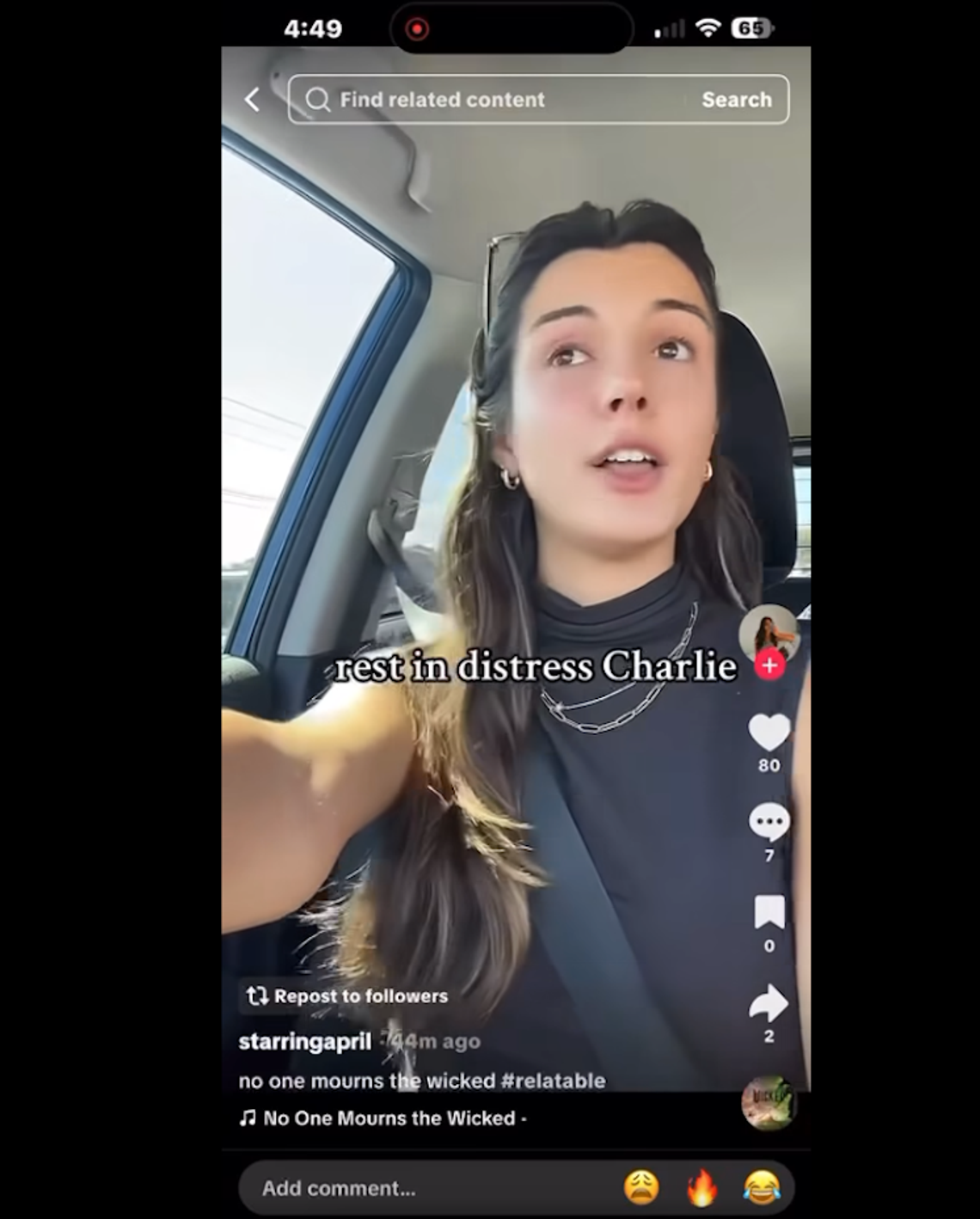 Former Marble Falls employee April Stevens is pictured here in a TikTok video which referenced national conservative influencer Charlie Kirk's assassination.