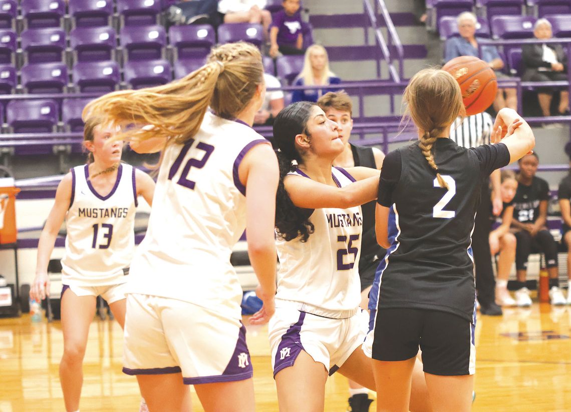 Jennifer Fierro/ TexasChalk-Talk.com Marble Falls junior Leslie Reyno so was a defensive force against Lago Vista in grab - bing six defensive rebounds.