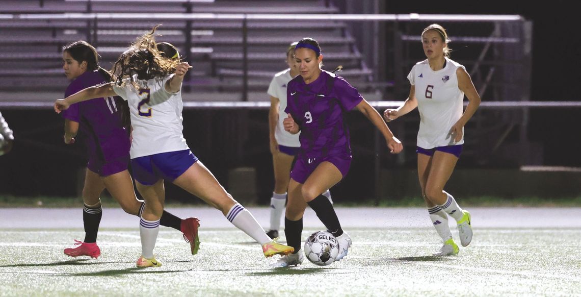 Marble Falls junior captain Dulce Macias (9) scored the insurance goal against Lampasas for the victory. Contributed photo/Ernesto Rivera