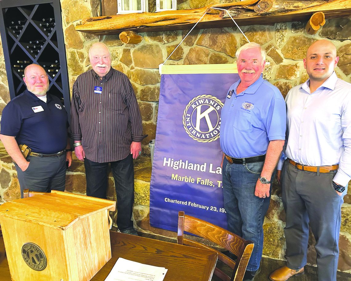 Guests of the Kiwanis Club of the Highland Lakes in Marble Falls, left to right, were Scott Sroufe, RRC director, Office of Public Engagement with Bob White, Drew Claes, and Rafael Navas, RRC Public Outreach manager. The group presented a program about the Railroad Commission of Texas. Con...