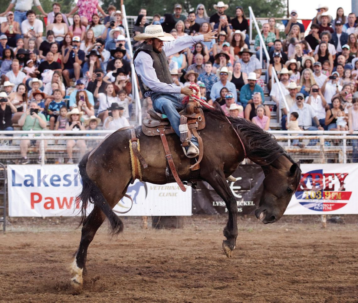 S. Bradley Greenhaw rode Red River during the Ranch Bronc event Saturday evening at the Marble Falls Rodeo. Find more photos on Pages 2 and 3. Photos by Martelle Luedecke/ Luedecke Photography