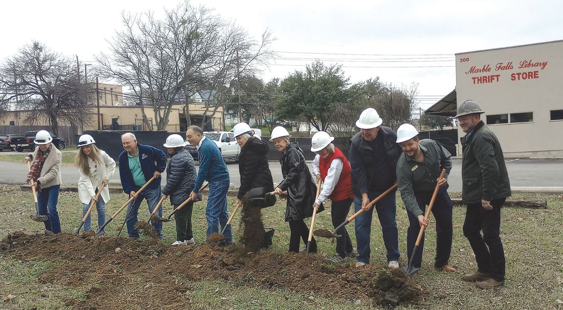 Library thrift store breaks ground on expansion project A group of Friends of the Marble Falls Library and other supporters gathered Feb. 12 to break ground for an extensive expansion project for the library's thrift store at 300 Ave. J. It is expected to take about a year to complete the $1.6 million addition. Beverly Walker/The Highlander