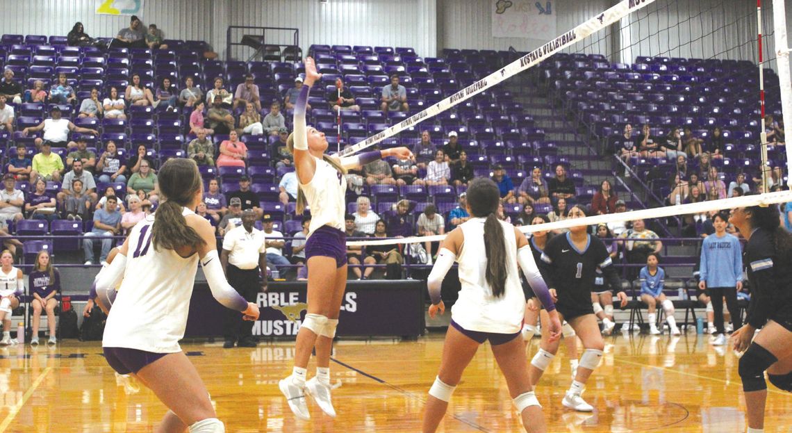 Payton Dunk was a menace at the net during the Austin Independent School District tournament Aug. 16-18 thanks to her fearlessness and willingness to force outside hitters to adjust to her. Photos by Jennifer Fierro/TexasChalkTalk.com