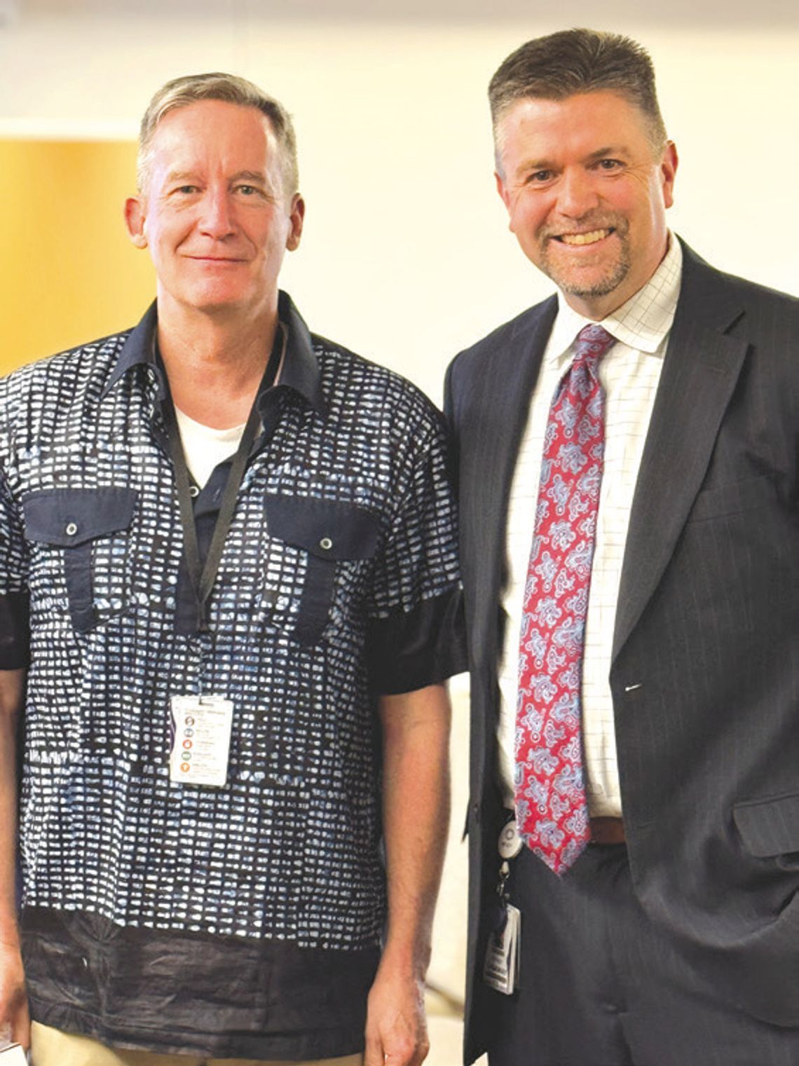 In recognition of his exceptional contributions to student learning, first-year Spanish teacher Kendall Moss, at left, was presented with the September Spotlight on Excellence Award by Superintendent Jeff Gasaway. Contributed photo/MFISD