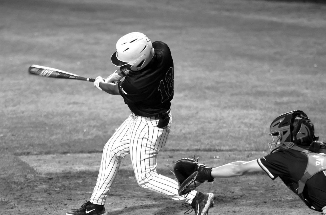 Marble Falls junior Atreyu Machacek belts the game-winning hit to bring home sophomore John Alan Whittle during the bottom of the sixth inning against Johnson City. Photos by Jennifer Fierro/TexasChalkTalk.com