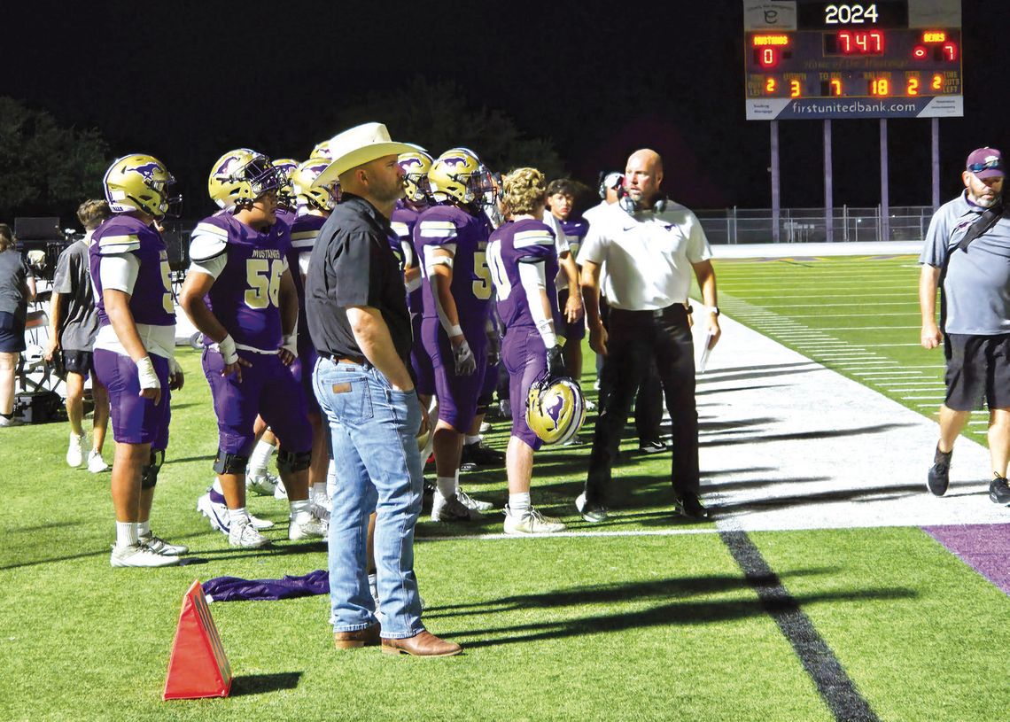 Marble Falls head coach Keri Timmerman challenges the Mustangs to be more vocal and excited by how well they're playing against La Vernia.