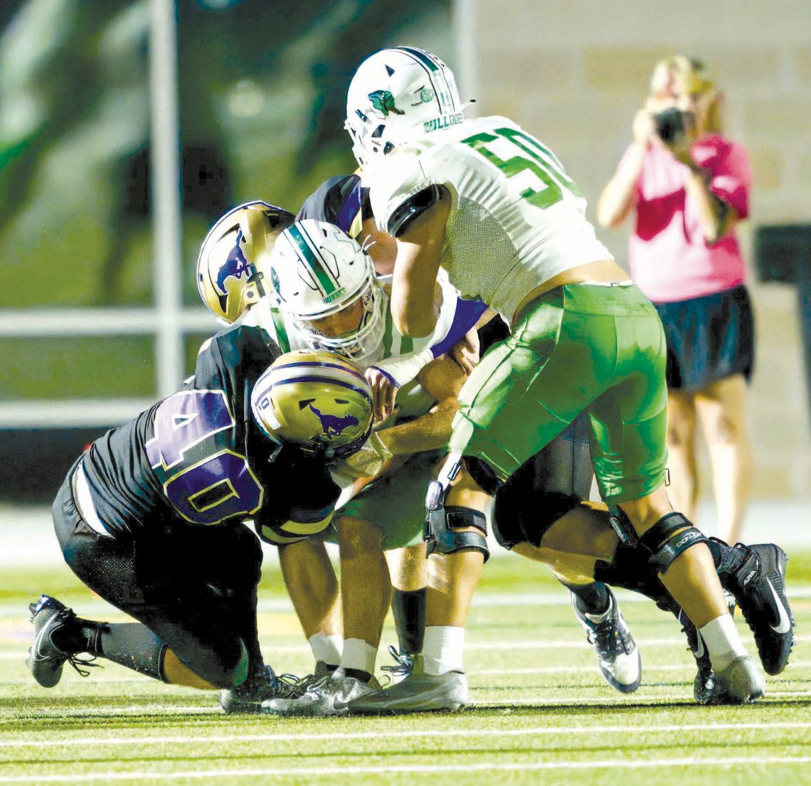 Marble Falls junior linebacker Brody Graham doesn't shy away from contact.