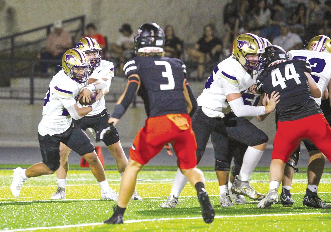 Grace Gates/ Luedecke Photography The Marble Falls offense, led by junior running back Joaquin Aguilar (left) and senior quarterback Colton Minor, aim to get the attack going against San Antonio Brackenridge.
