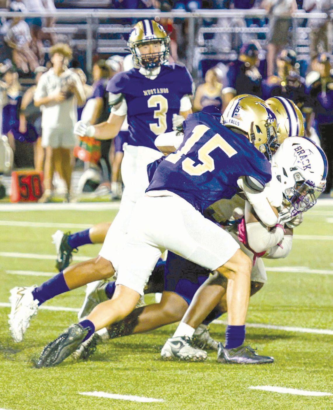 Pursuing the ball as a herd is a staple of the Marble Falls defense that includes senior defensive back Noah Luckie. Contributed/Stennis Shotts