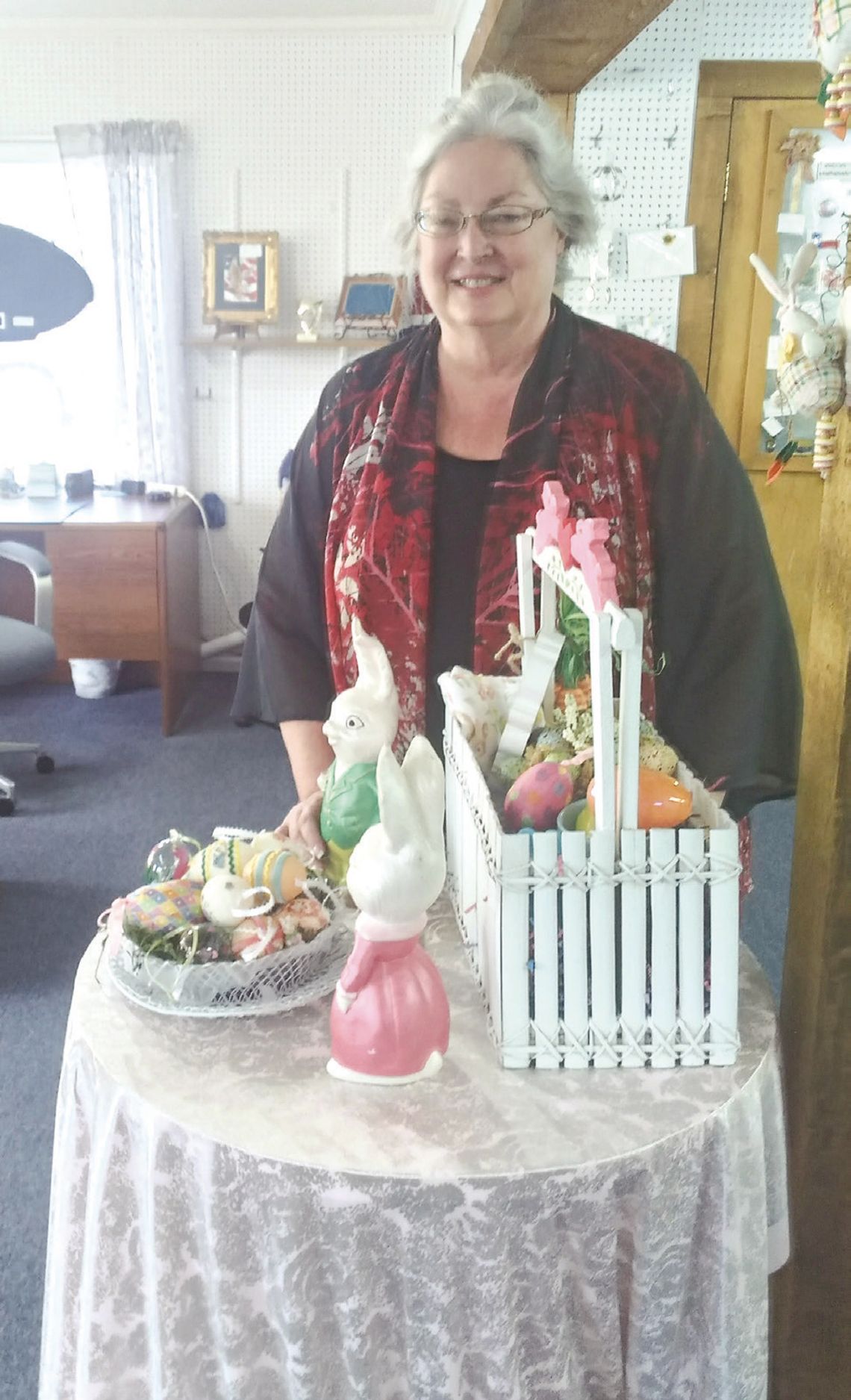 Jaynie Harvill displays her creative talents with an Easter arrangement at the Kingsland House of Arts &amp; Crafts. Contributed photo