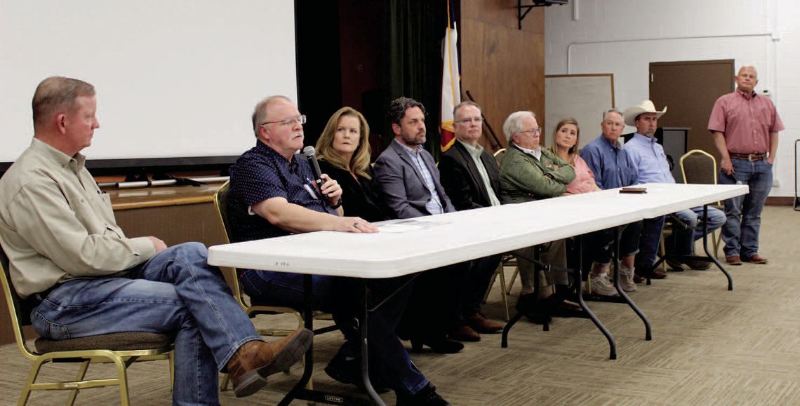 From left, Burnet County Commissioner Pct. 1 Jim Luther Jr., County Elections Administrator Doug Ferguson, Hart Civic representatives Felice Liston, Sam Derheimer, Rich Geppert, Gillespie County Elections Administrator Jim Riley, Gillespie County Clerk Lindsey Brown, Pct. 4 Commissioner Jo...