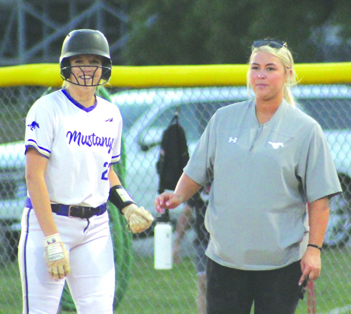 Marble Falls rising senior Kylie Roberts (left) will continue working with assistant coach Aspen Howie on the softball diamond and on the basketball court.