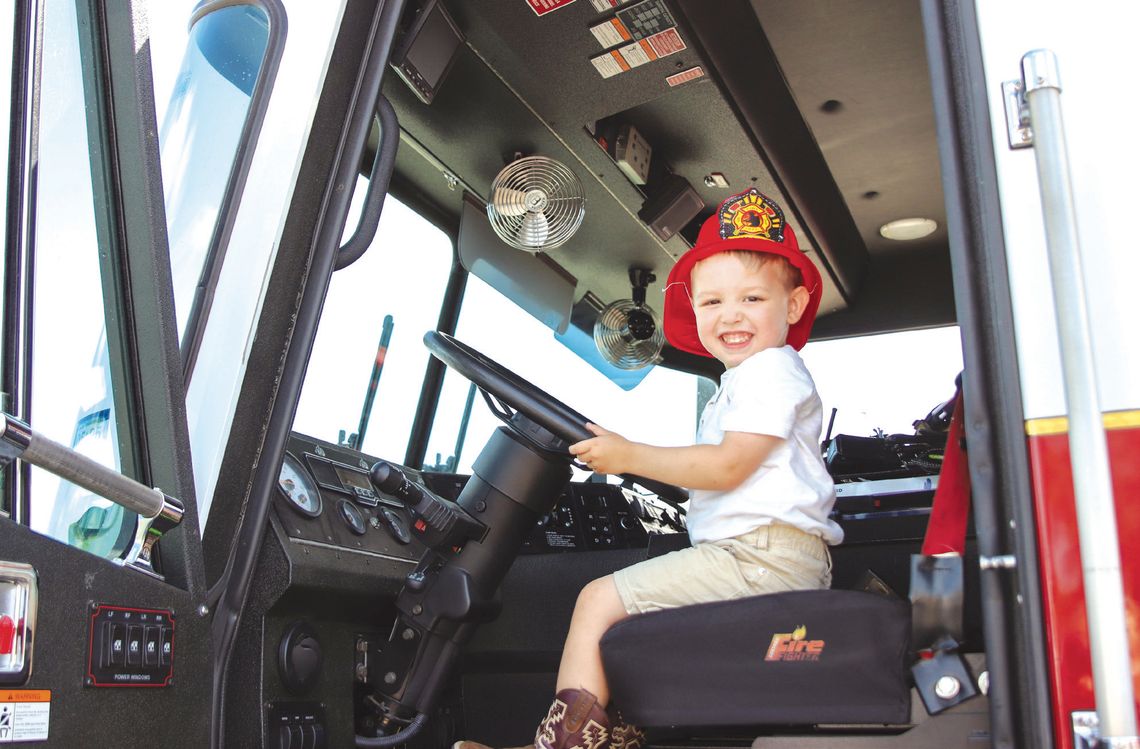 March 29, at Marble Falls High School during the Ready as One disaster readiness event, Graham Eddy proudly sat in the fire engine driver's seat. Photos by Martelle Luedecke/Luedecke Photography